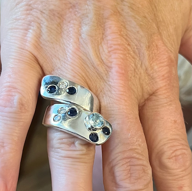 Carrie’s inherited ring redesigned using the original gemstones by Cornovii Silver in Cornwall.