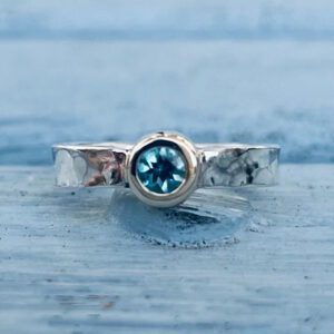 Redesigned heirloom ring with blue gemstone by Cornovii Silver in Cornwall.