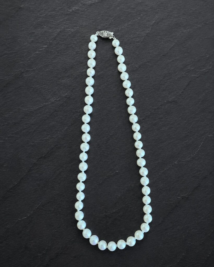 pearl-necklace-restringing Pearl necklace after restringing.